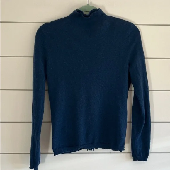 Garnet Gill Deep Blue Ruffle 💯% Cashmere Cardigan Size Small - Picture 5 of 6
